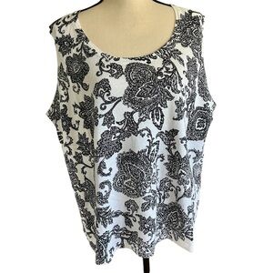 Jones NY Sweater Shell Ivory White and Navy Blue Floral Paisley Plus size 2X